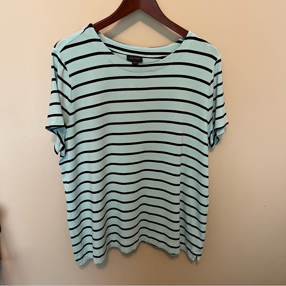 J. Jill Mint Blue and Black Striped Short Sleeve Tee